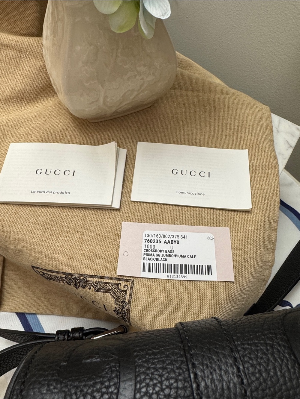 Gucci Jumbo GG Small Black Embossed Leather Messenger Bag - Picture 12 of 13